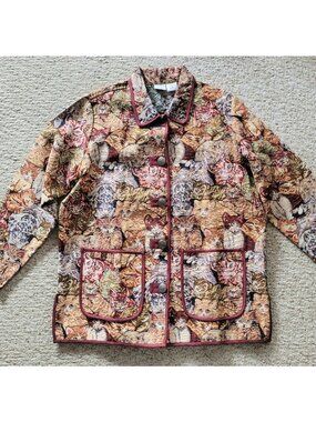 Vintage Blair Cat Tapestry Jacket Size Large Chore Coat Blazer Grandmacore NWOT